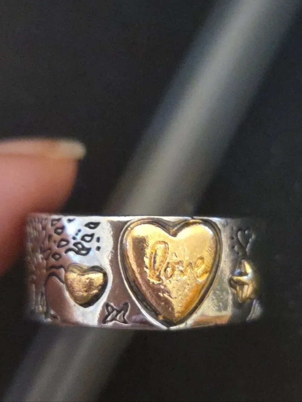 Two-Tone Heart 'Love' Band Ring - Gold Tone & Silver Tone Size 9 NIB